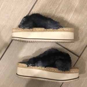 Zara Miu Miu Style Fur Platform Slide sandals 39